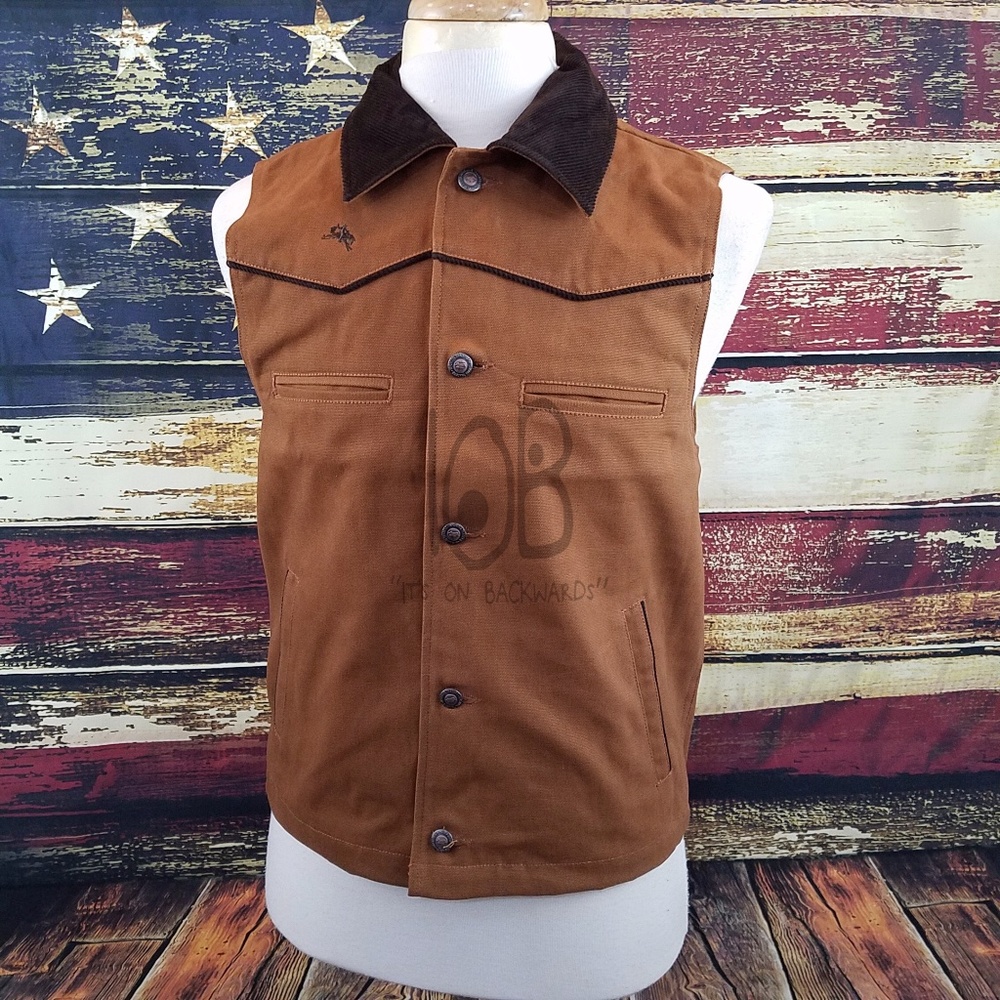WYOMING TRADERS MENS SHERIDAN CANVAS BUTTON UP COWBOY RANCH VEST - CINNAMON